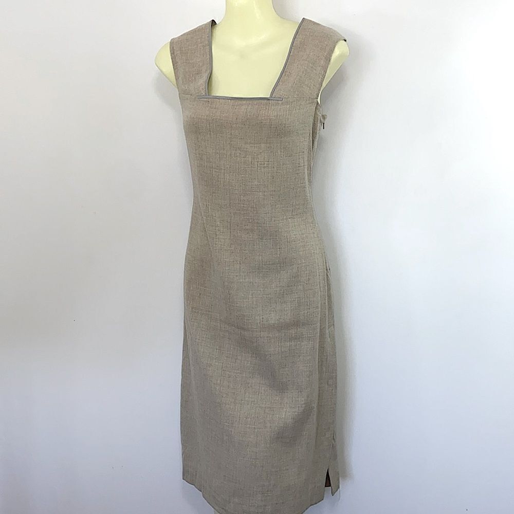 Tahari Dress Dress & Jacket Oatmeal Snap Slit Side Knee Length Excellent NWT 6